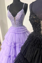 Load image into Gallery viewer, Stunning A-Line Spaghetti Straps Long Tiered Tulle Prom Dress