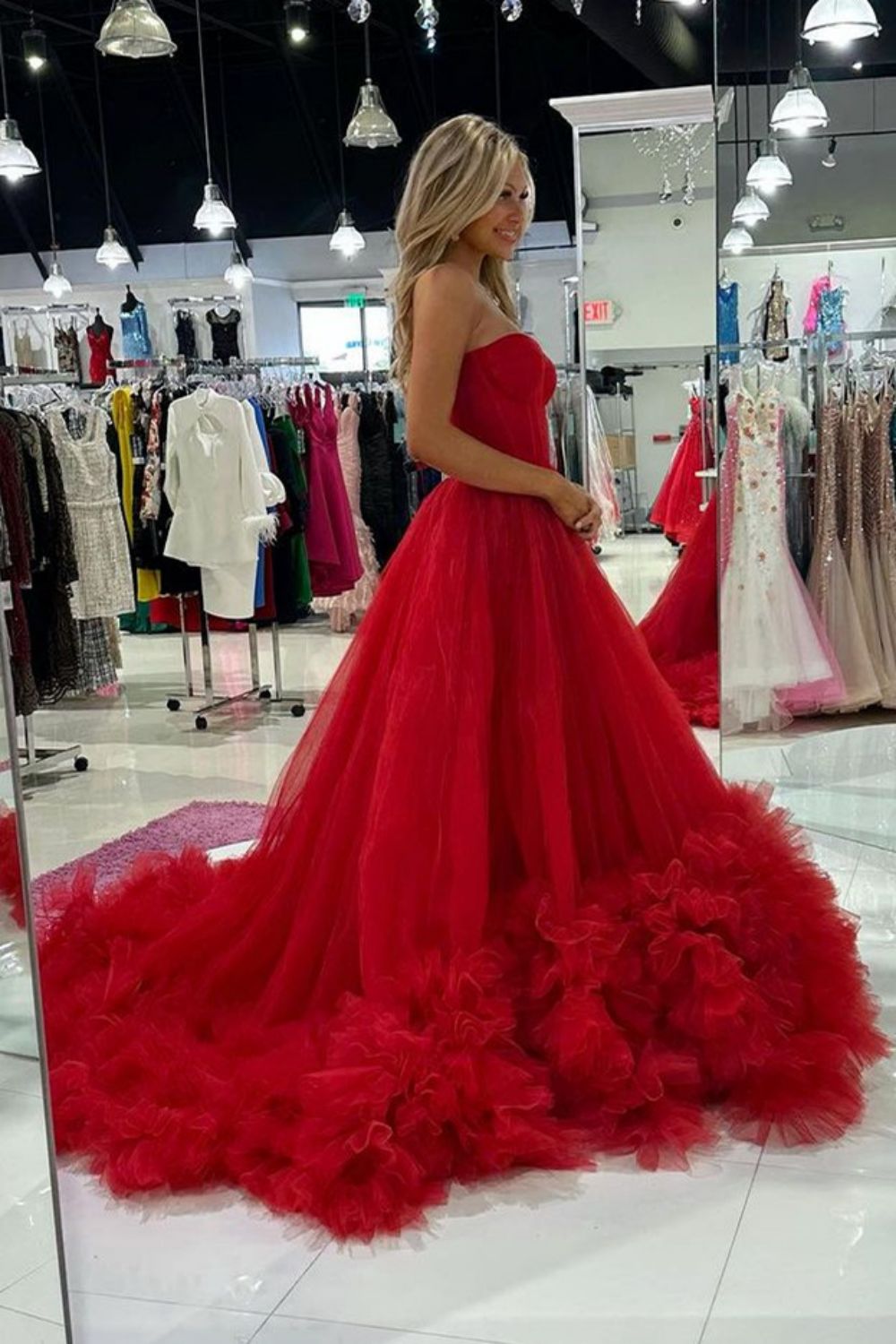Luuvis Red Corset Prom Dress Charming A Line Sweetheart Party Dress