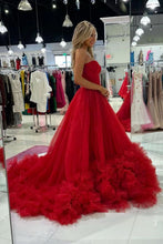 Load image into Gallery viewer, Charming A Line Sweetheart Red Corset Prom Dress with Ruffles
