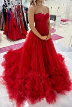 Load image into Gallery viewer, Charming A Line Sweetheart Red Corset Prom Dress with Ruffles
