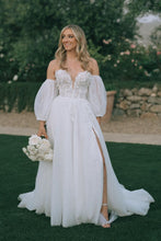 Load image into Gallery viewer, Gorgeous A Line Sweetheart White Long Wedding Dress with Appliques
