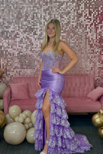 Load image into Gallery viewer, Glitter Red Mermaid Strapless Long Tiered Sequin And Satin Prom Dress
