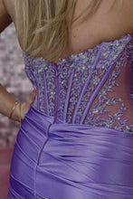 Load image into Gallery viewer, Glitter Red Mermaid Strapless Long Tiered Sequin And Satin Prom Dress
