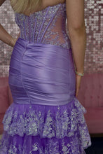 Load image into Gallery viewer, Glitter Red Mermaid Strapless Long Tiered Sequin And Satin Prom Dress
