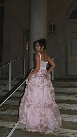 Stylish A Line Spaghetti Straps Pink Long Prom Dress with Lace