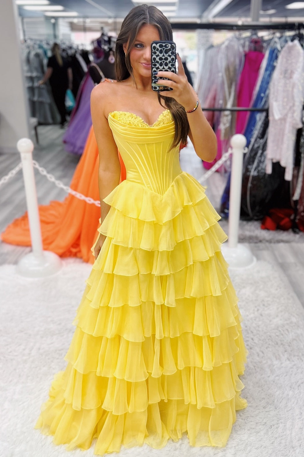 A Line Satin Yellow Prom Dress with Slit LBQ1205