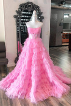 Load image into Gallery viewer, Sweet A-Line Strapless Long Tiered Glitter Tulle Prom Dress