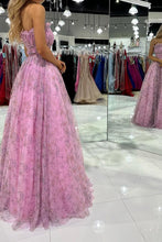 Load image into Gallery viewer, Gorgeous A Line Strapless Pink Floral Printed Long Prom Dress with Ruffles
