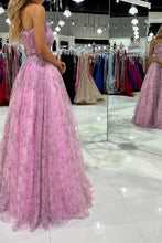 Load image into Gallery viewer, Gorgeous A Line Strapless Pink Floral Printed Long Prom Dress with Ruffles