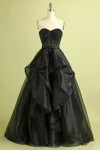 Load image into Gallery viewer, Princess A Line Sweetheart Black Corset Prom Dress with Beding