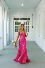 Load image into Gallery viewer, Shiny Light Blue Mermaid Spaghetti Straps Long Beaded Prom Dress
