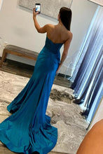 Load image into Gallery viewer, Navy Blue Sweetheart Mermaid Long Satin Prom Dress With Split
