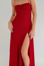 Load image into Gallery viewer, Simple Sheath Spaghetti Straps Pink Long Party Dress with Split Front
