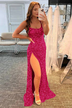 Load image into Gallery viewer, Mermaid Glitter Sequins Sexy Hot Pink Backless Long Prom Dress
