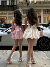 Load image into Gallery viewer, Pretty A Line Strapless Pink Satin Short Homecoming Dress with Criss Cross Back

