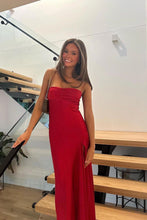 Load image into Gallery viewer, Simple Sheath Spaghetti Straps Pink Long Party Dress with Split Front

