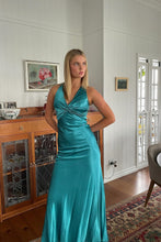 Load image into Gallery viewer, Trendy Sheath Halter Neck Purple Long Party Dress with Open Back Bowknot
