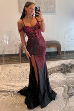 Load image into Gallery viewer, Luxurious Burgundy Mermaid Off The Shoulder Long Corset Beaded Prom Dress
