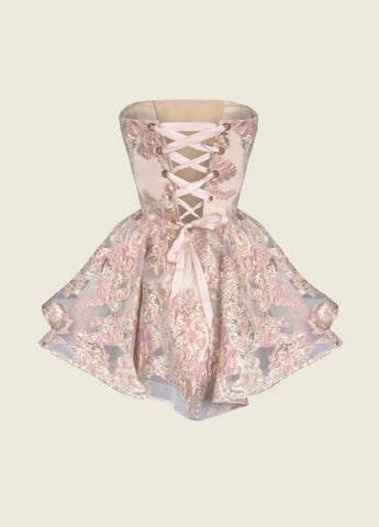 Princess A Line Strapless Pink Short Homecoming Dress with Lace Bowknot