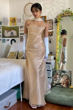 Load image into Gallery viewer, Elegant Sheath Spaghetti Straps Champagne Long Prom Dress with Scarf