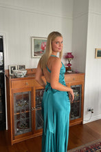 Load image into Gallery viewer, Trendy Sheath Halter Neck Purple Long Party Dress with Open Back Bowknot
