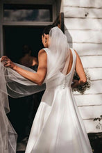 Load image into Gallery viewer, Charming A Line Square Neck White Long Wedding Dress with Button UP
