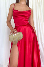Load image into Gallery viewer, Simple A Line Spaghetti Straps Red Long Prom Dress with Criss Cross Back