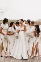 Load image into Gallery viewer, Charming A Line Square Neck White Long Wedding Dress with Button UP
