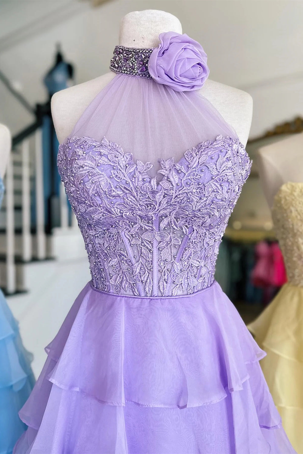 Lumidress Sleeveless V-Neck Glitter Tulle A-Line Gown