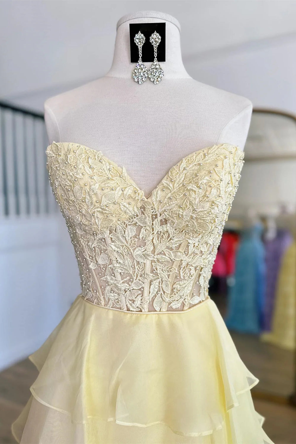 Cute A Line Lavender Sparkly Tulle Tiered Long Prom Dresses