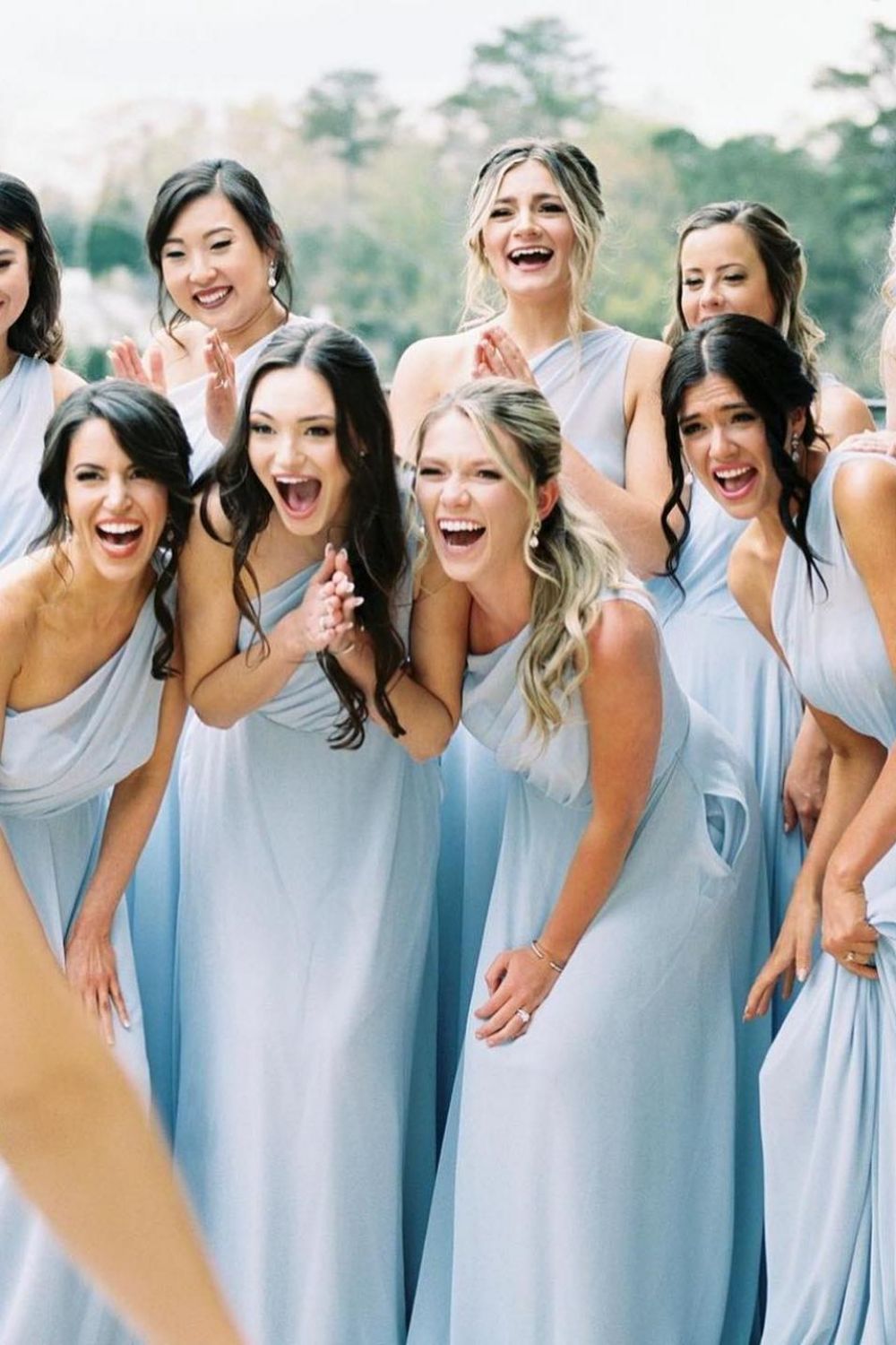 Elegant A Line One Shoulder Blue Long Bridesmaid Dress with Ruched