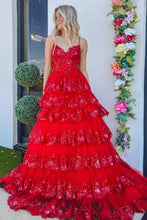 Load image into Gallery viewer, Gorgeous A Line Spaghetti Straps Navy Corset Prom Dress with Ruffles
