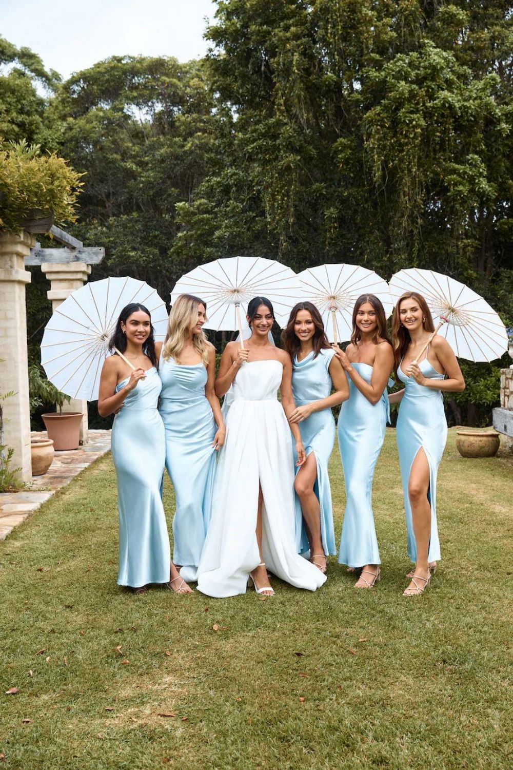 Beauty Sheath Blue Satin Long Bridesmaid Dress with Slit