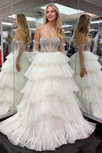 Load image into Gallery viewer, Princess A Line Sweetheart White Corset Corset Prom Dress with Pearls
