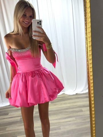 New A Line Spaghetti Straps Red/Black/Fuchsia Short Homecoming Dress with Beading
