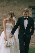 Load image into Gallery viewer, Simple A Line Strapless White Satin Wedding Dress with Sweep Train
