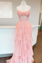 Load image into Gallery viewer, Cute Royal Blue A-Line Strapless Long Tiered Prom Dress with Slit
