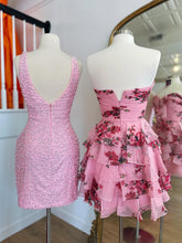 Load image into Gallery viewer, New A Line Sweetheart Blue Printed Short Homecoming Dress with Ruffles
