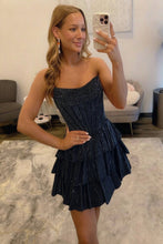 Load image into Gallery viewer, Sparkly A Line Strapless Orange Corset Homecoming Dress with Beading