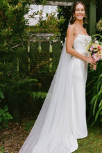 Load image into Gallery viewer, Simple Mermaid Spaghetti Straps White Satin Long Bridal Dress with Sweep Train
