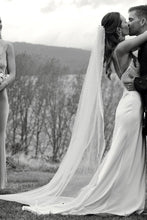 Load image into Gallery viewer, Simple Mermaid Spaghetti Straps White Satin Long Bridal Dress with Sweep Train

