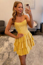 Load image into Gallery viewer, Sparkly A Line Strapless Orange Corset Homecoming Dress with Beading