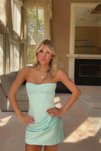 Load image into Gallery viewer, Cute Sheath Sweetheart Light Blue Corset Homecoming Dress with Criss Cross Back