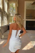 Load image into Gallery viewer, Cute Sheath Sweetheart Light Blue Corset Homecoming Dress with Criss Cross Back