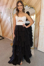 Load image into Gallery viewer, Cute Royal Blue A-Line Strapless Long Tiered Prom Dress with Slit
