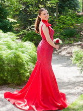 Load image into Gallery viewer, Stunning Yellow Mermaid V-Neck Long Beaded Prom Dress With Bowknot
