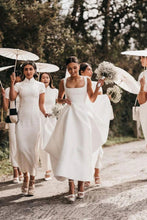 Load image into Gallery viewer, Charming A Line Square Neck White Long Wedding Dress with Button UP

