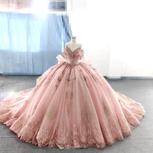 Load image into Gallery viewer, Princess Pink Sweetheart Ball Gown Quinceanera Dress with Appliques Sweep Train
