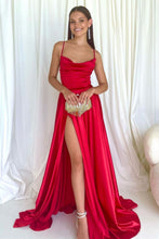 Load image into Gallery viewer, Simple A Line Spaghetti Straps Red Long Prom Dress with Criss Cross Back
