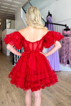 Load image into Gallery viewer, Gorgeous A Line Off the Shoulder Royal Blue Cortset Homecoming Dress
